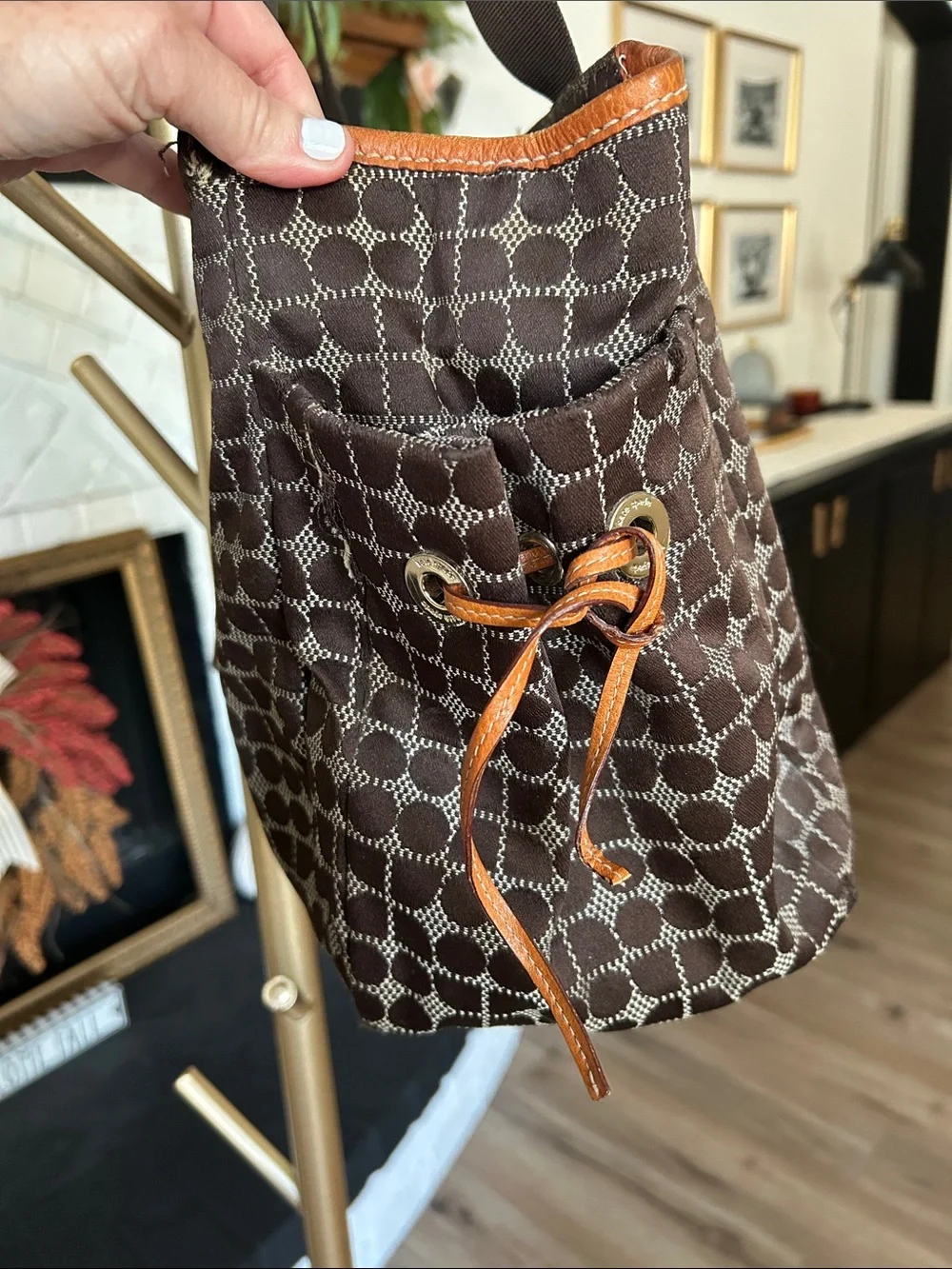 Kate Spade ♠️ New York Brown Tote with Red & Brown Center Stripe